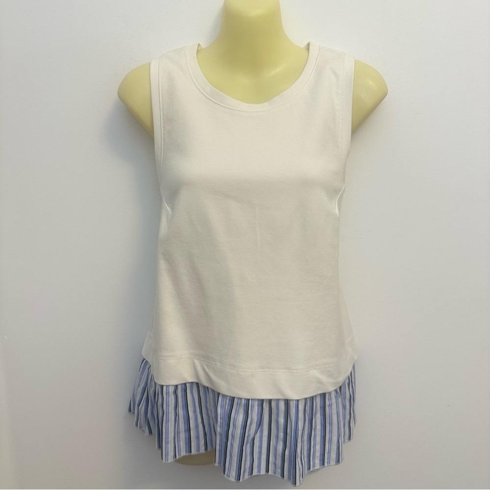 Anthropologie Sleeveless White and Blue Striped Layered Top